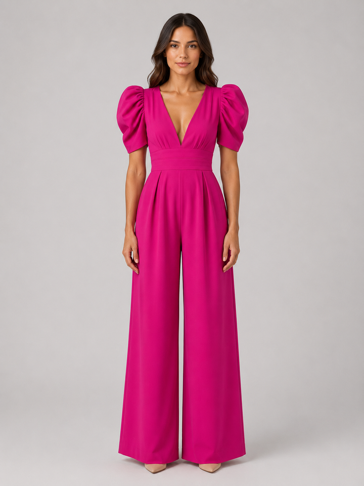 Women's Puff Sleeve Wide Leg Jumpsuit – Tailored Formal Style
