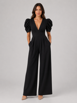 Women's Puff Sleeve Wide Leg Jumpsuit – Tailored Formal Style