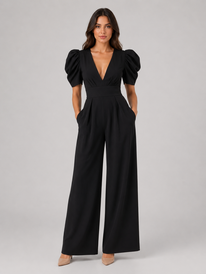 Women's Puff Sleeve Wide Leg Jumpsuit – Tailored Formal Style