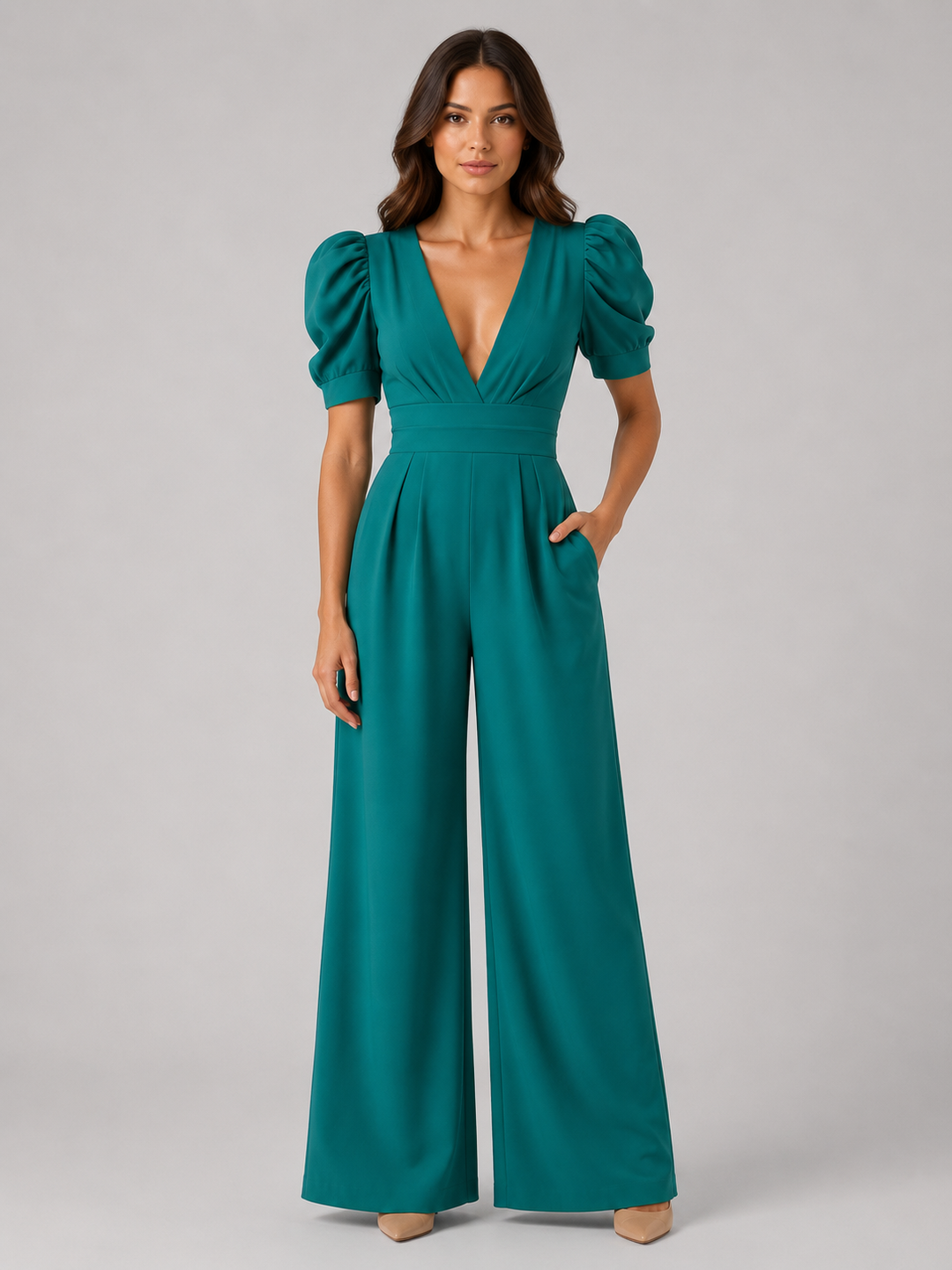 Women's Puff Sleeve Wide Leg Jumpsuit – Tailored Formal Style