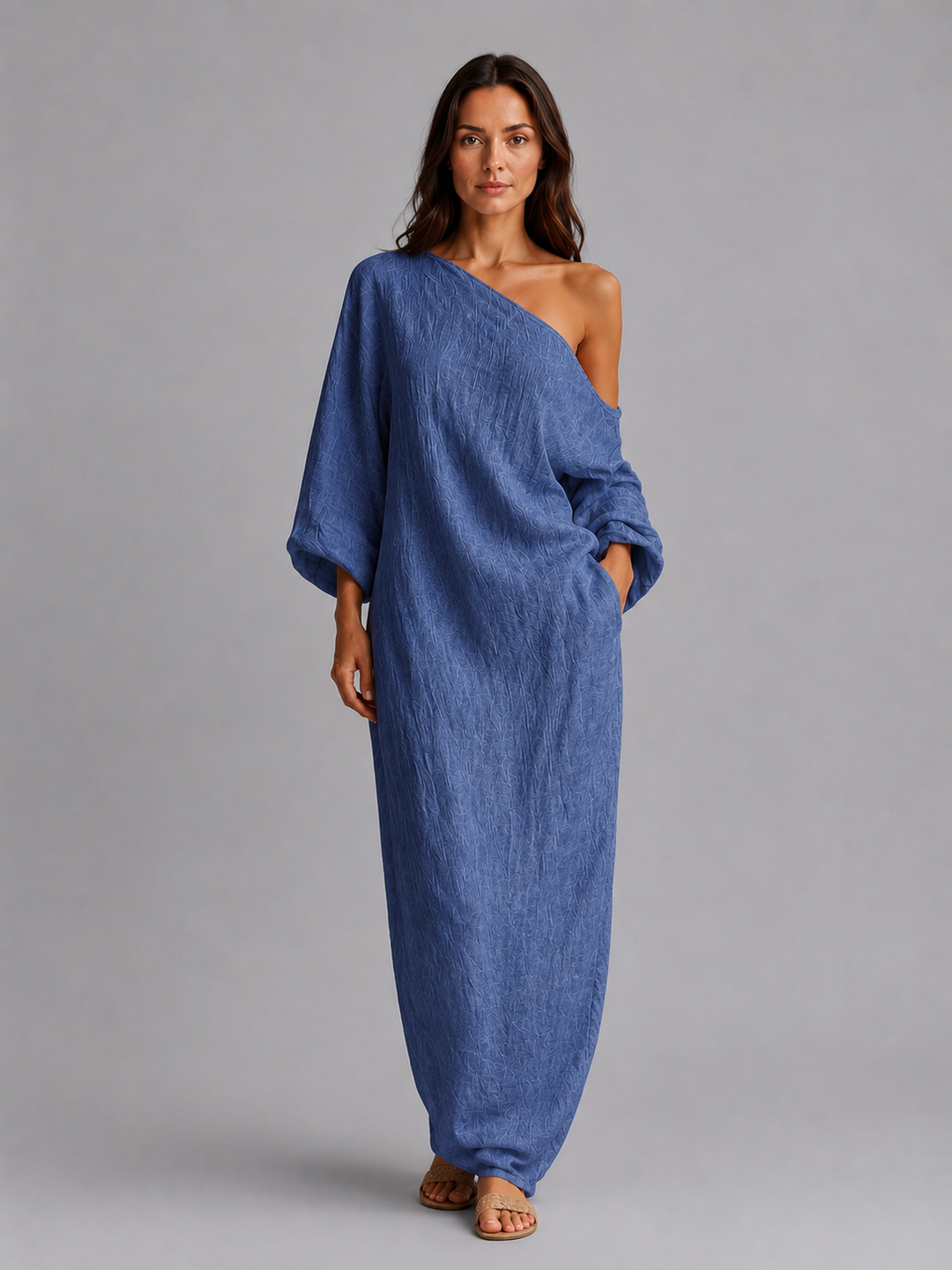 Women's One Shoulder Maxi Dress – Relaxed Draped Fit