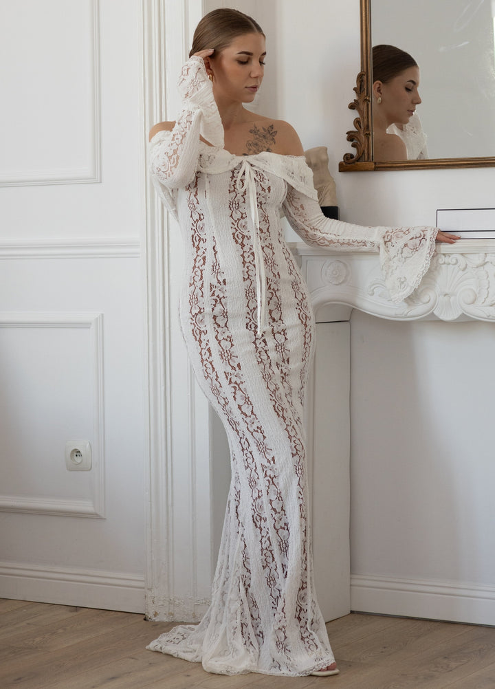 Arielle | Elegant Lace White Maxi Dress