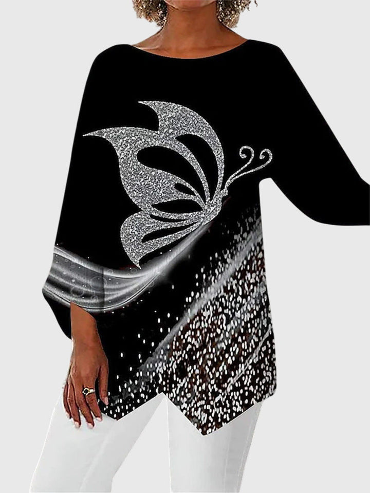 Maya | Elegant Butterfly Print Asymmetric Blouse