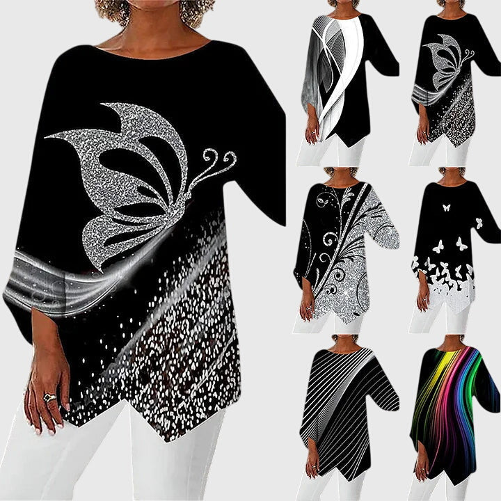 Maya | Elegant Butterfly Print Asymmetric Blouse
