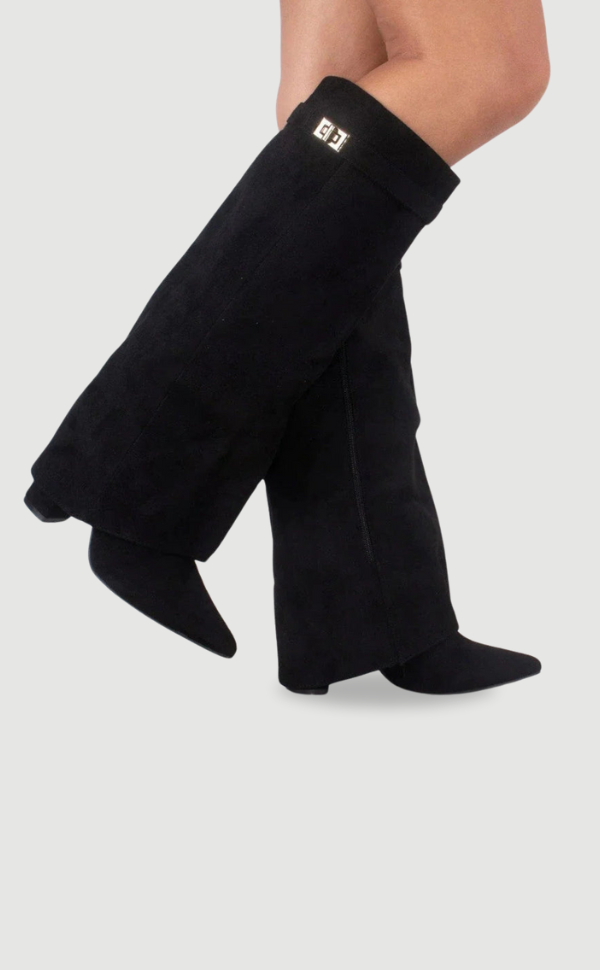 Women’s Suede Fold-Over Boots – Golden Detail