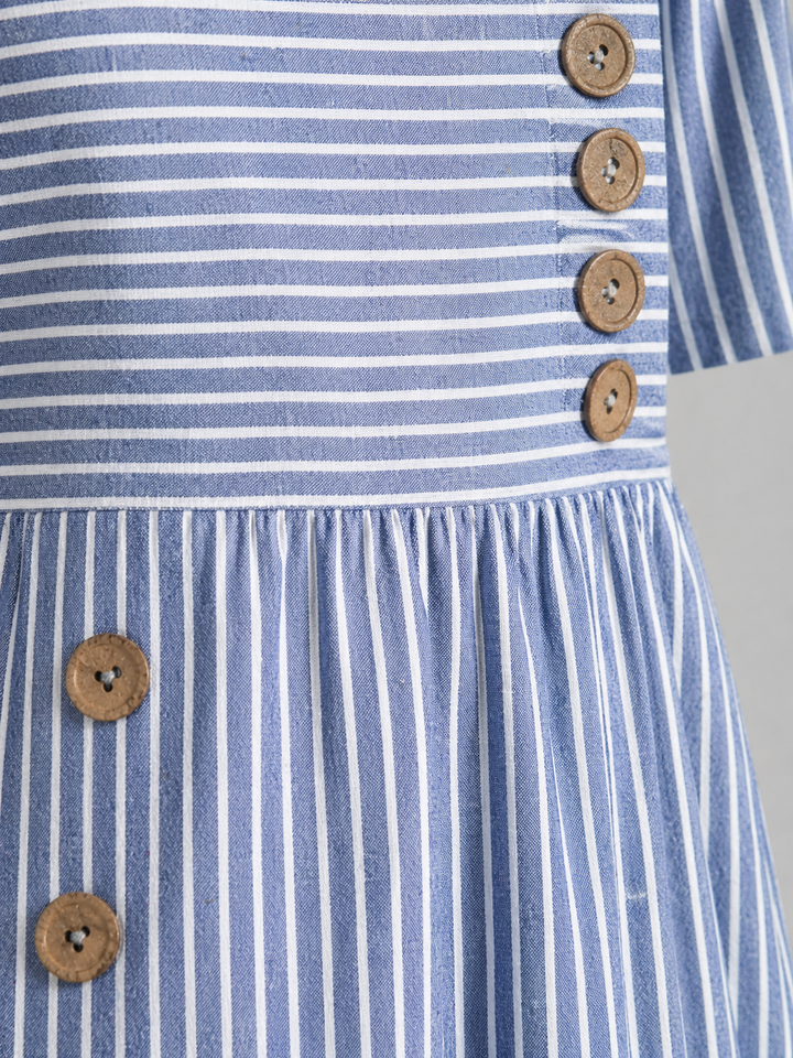 Women's Flattering Striped Midi Dress – Button Detail Fit