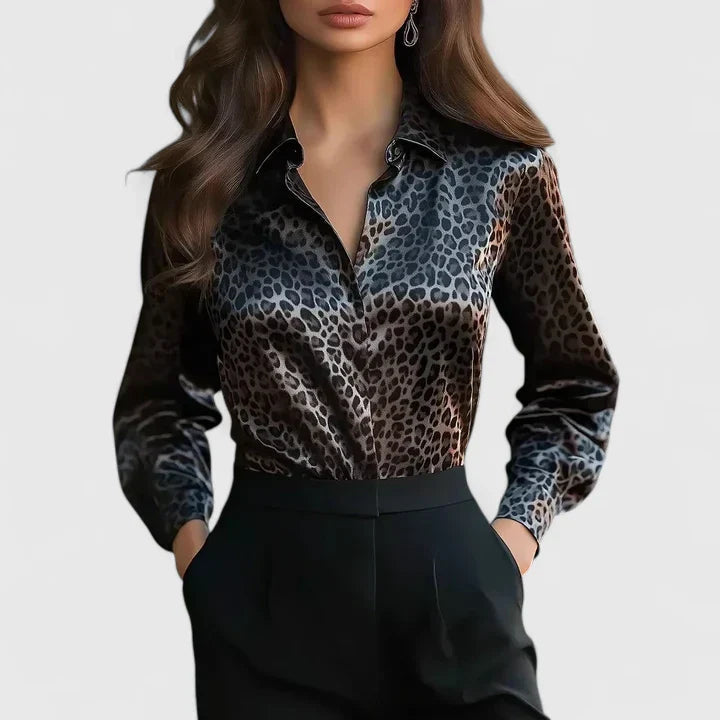 Seraphina | Sophisticated Animal Print Collared Blouse