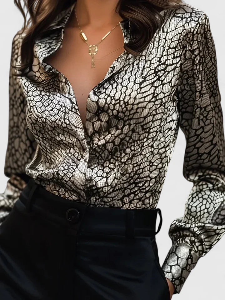 Seraphina | Sophisticated Animal Print Collared Blouse