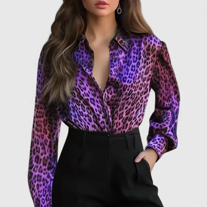 Seraphina | Sophisticated Animal Print Collared Blouse