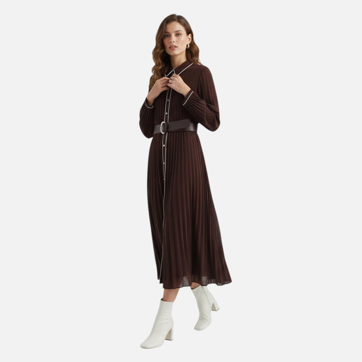 Women’s Pleated Long Sleeve Midi Dress