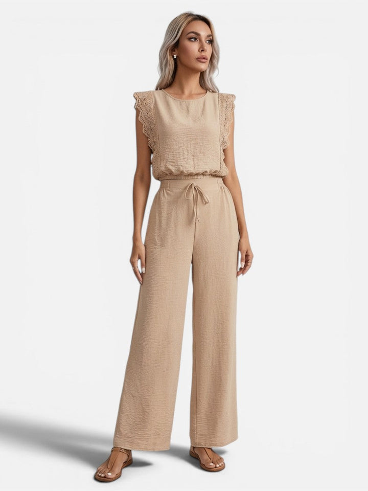 Women’s Two Piece Outfit Set – Relaxed Top & Wide Leg Trousers
