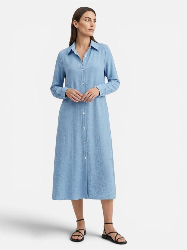 Women’s Button Front Midi Shirt Dress – Relaxed Flattering Fit