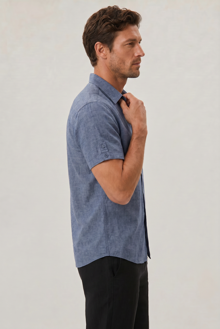 Men's Cotton-Linen Short Sleeve Shirt