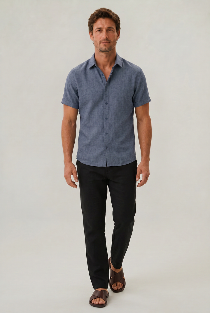 Men's Cotton-Linen Short Sleeve Shirt