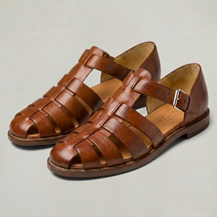 Men's Leather Closed Toe Fisherman Sandals