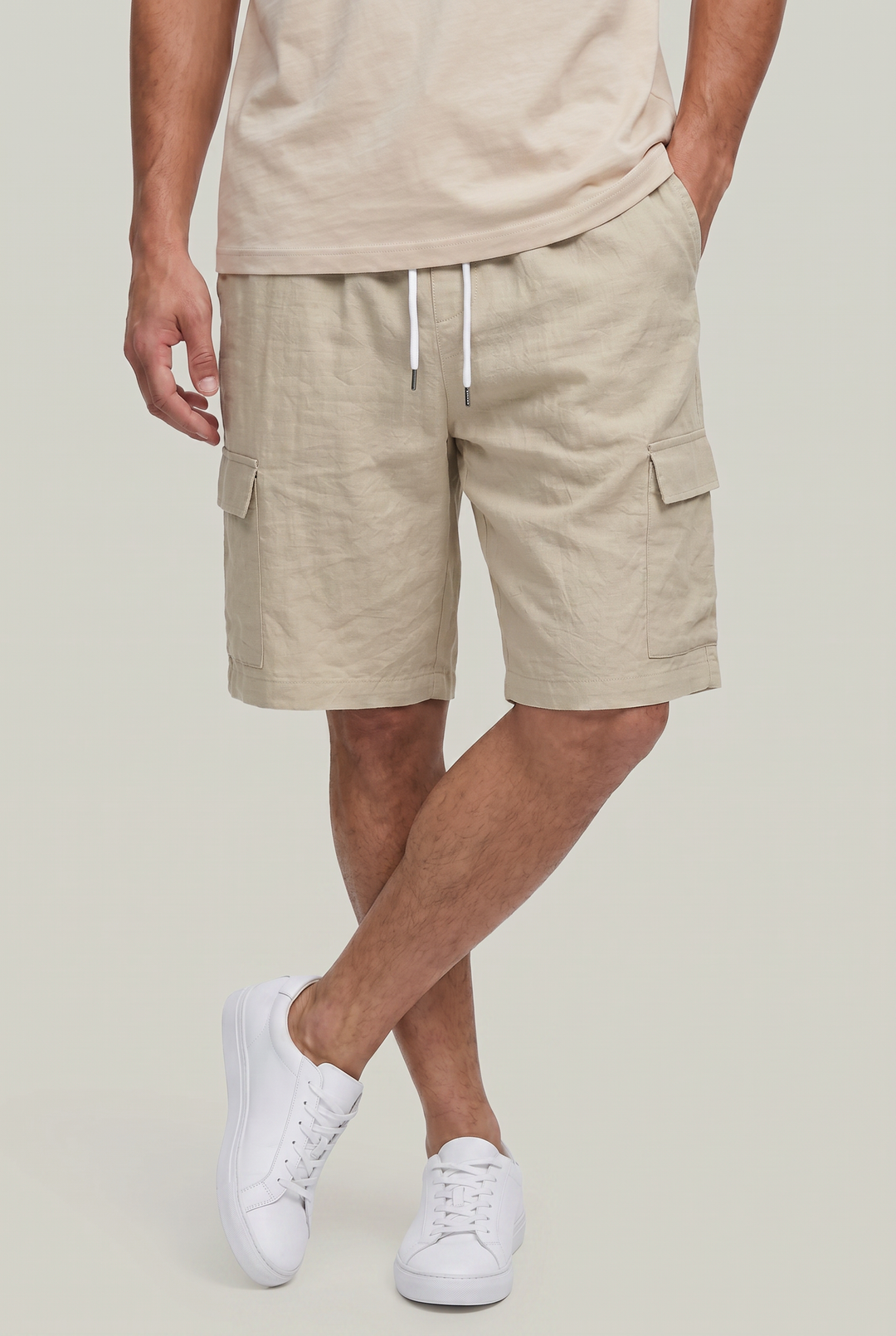 Men's Linen Cargo Shorts Drawstring Waist