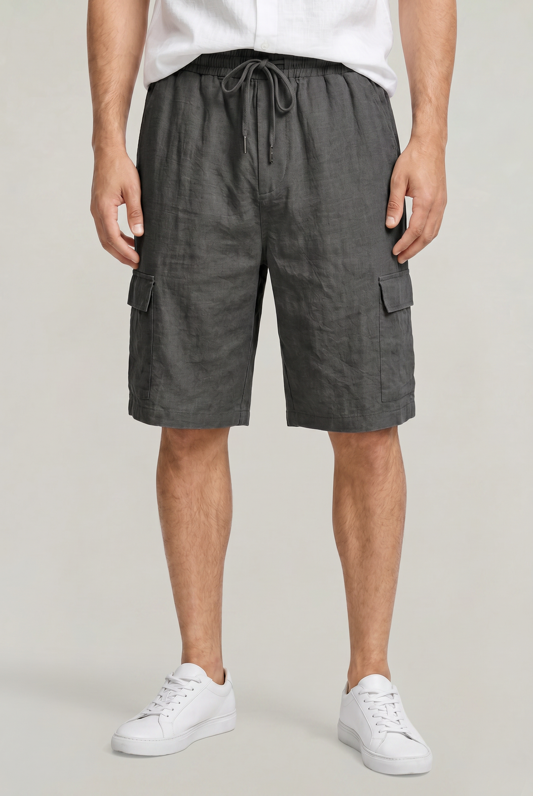 Men's Linen Cargo Shorts Drawstring Waist