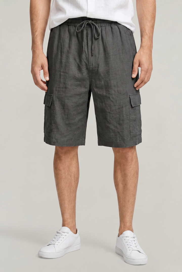 Men's Linen Cargo Shorts Drawstring Waist