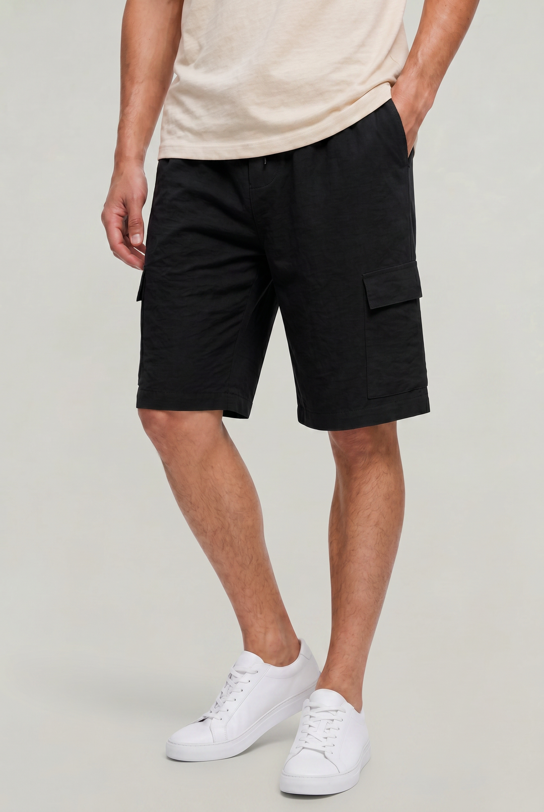 Men's Linen Cargo Shorts Drawstring Waist