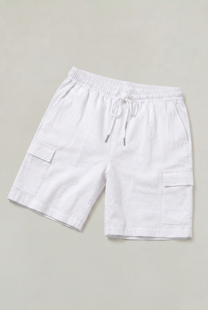 Men's Linen Cargo Shorts Drawstring Waist