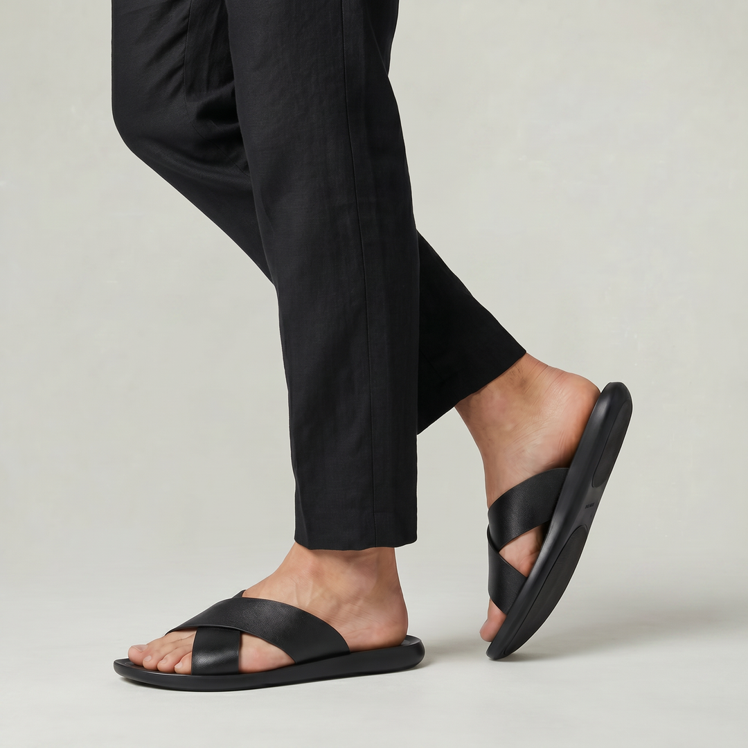 Men's Cross Strap Slide Sandals - Anti-Slip Home Slippers