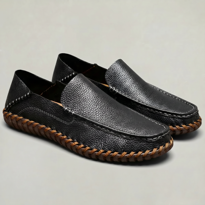 Men's Handstitched PU Leather Slip-On Loafers - Round Toe Smart Casual