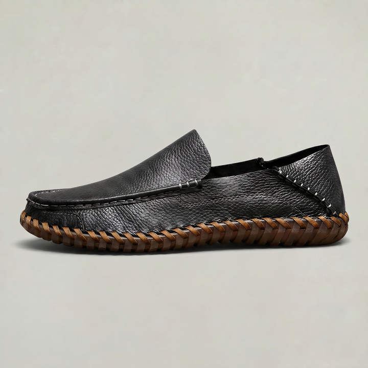 Men's Handstitched PU Leather Slip-On Loafers - Round Toe Smart Casual