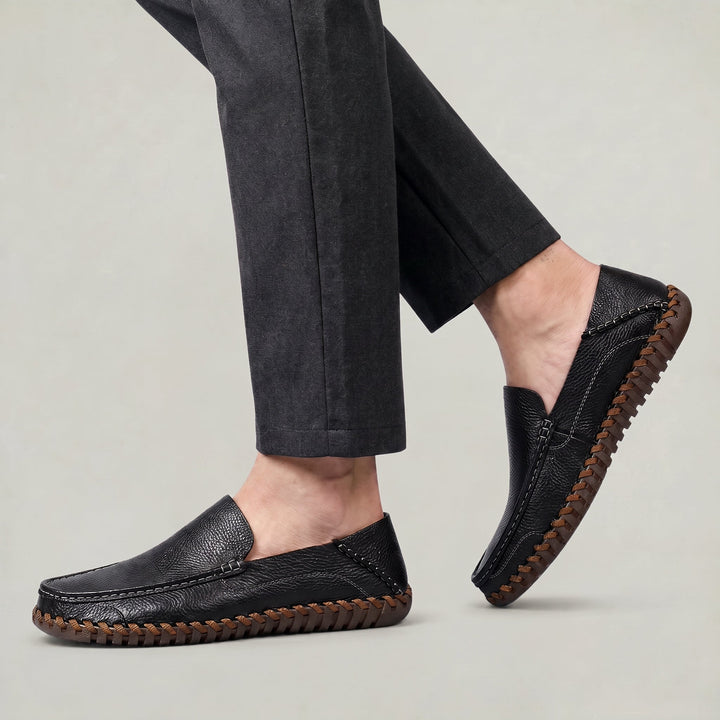 Men's Handstitched PU Leather Slip-On Loafers - Round Toe Smart Casual