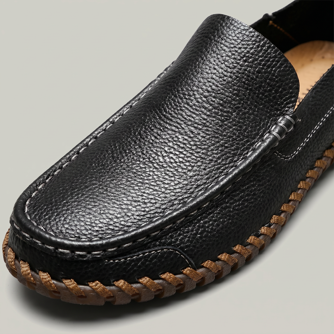 Men's Handstitched PU Leather Slip-On Loafers - Round Toe Smart Casual