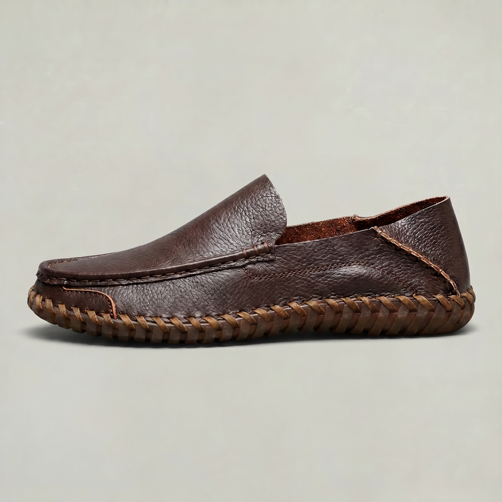 Men's Handstitched PU Leather Slip-On Loafers - Round Toe Smart Casual