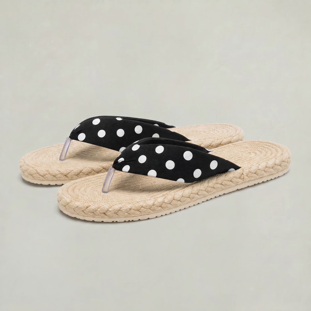 Women’s Black Polka Dot Flip Flops - Beach Sandals with Textured Sole