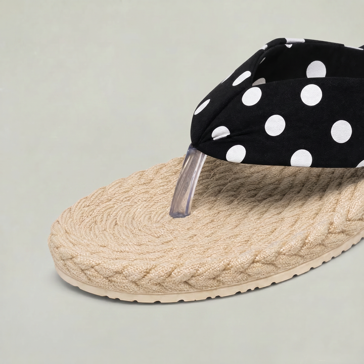 Women’s Black Polka Dot Flip Flops - Beach Sandals with Textured Sole