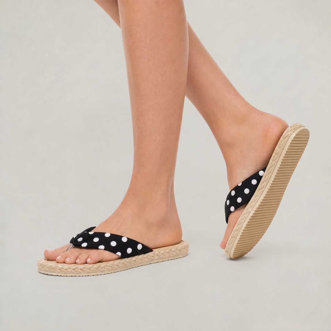 Women’s Black Polka Dot Flip Flops - Beach Sandals with Textured Sole