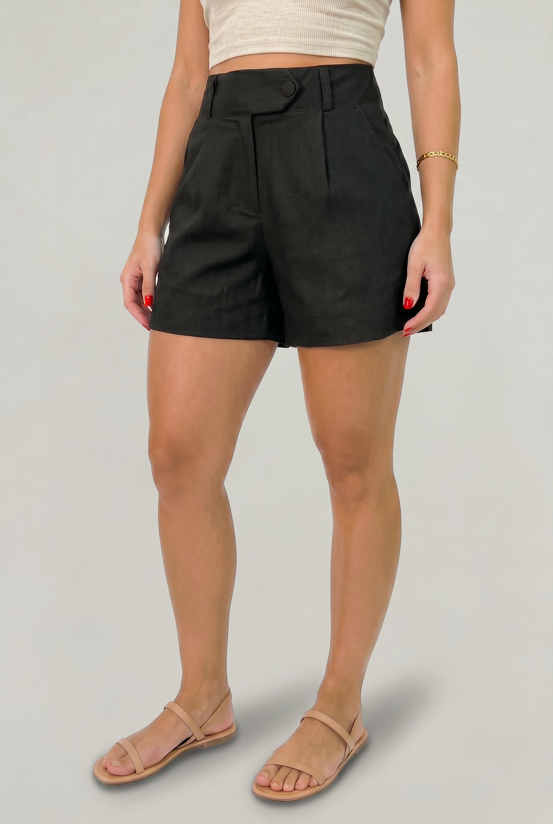 Women's High Waist Linen Shorts