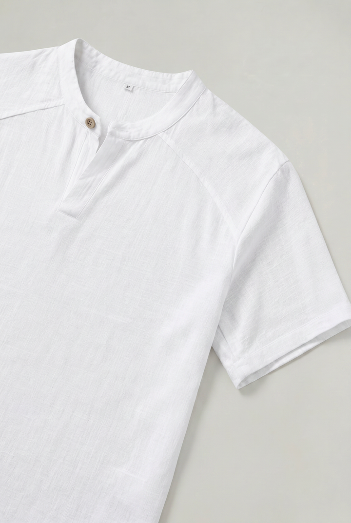 Men's Linen Short Sleeve Henley T-Shirt