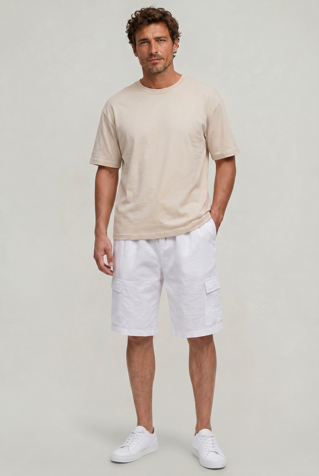 Men's Linen Cargo Shorts Drawstring Waist