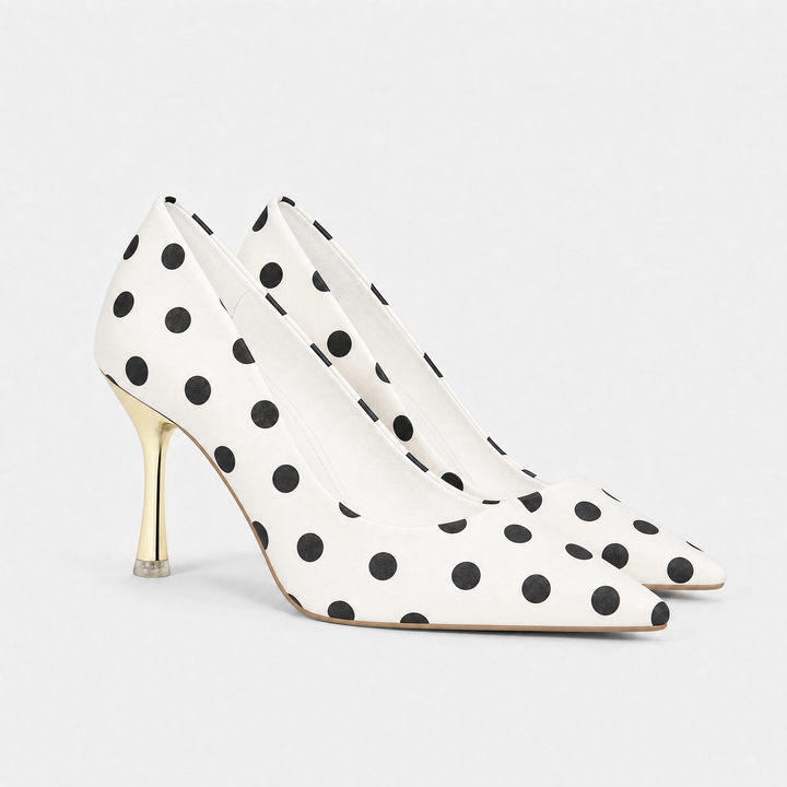 Women’s Polka Dot Pointed Toe Stiletto Heels – Formal Court Shoes for Weddings