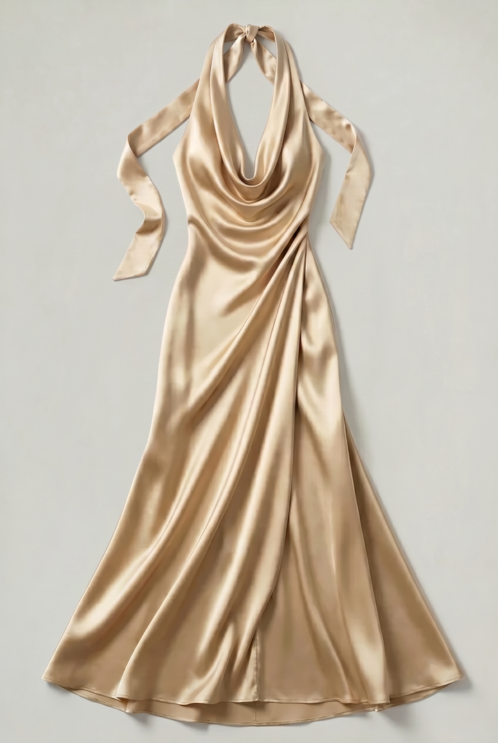 Women’s Halter Neck Satin Maxi Dress
