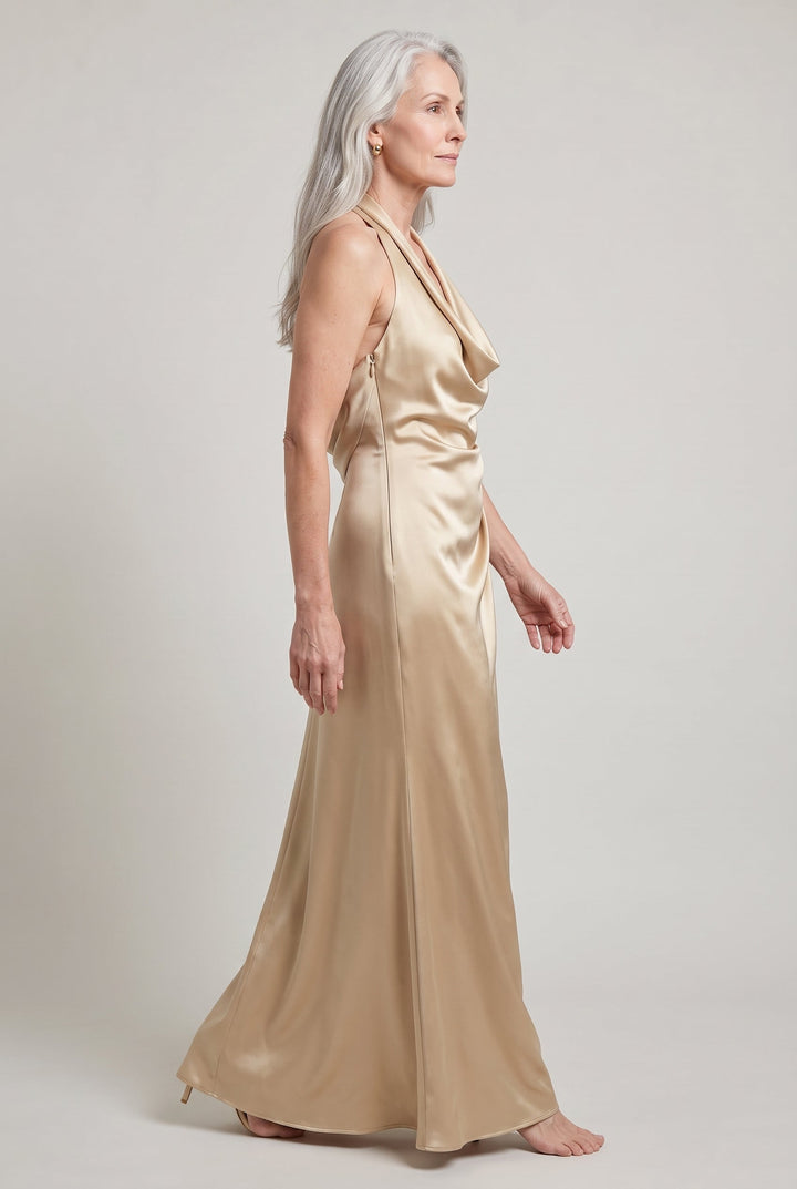 Women’s Halter Neck Satin Maxi Dress