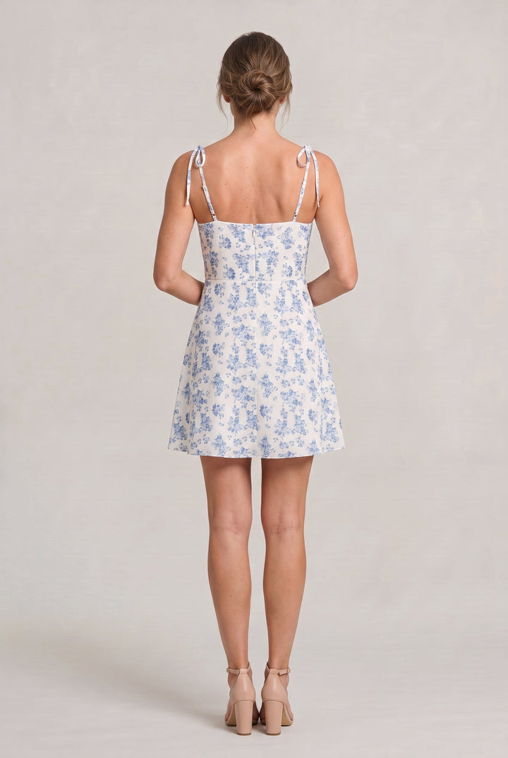 Women's Floral Print Tie Strap Mini Dress