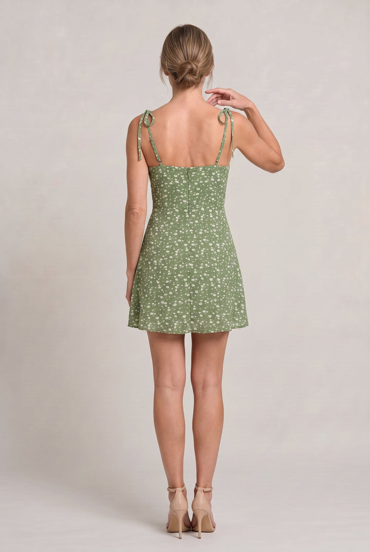 Women's Floral Print Tie Strap Mini Dress