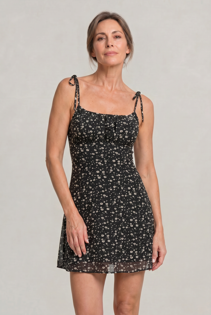 Women's Floral Print Tie Strap Mini Dress
