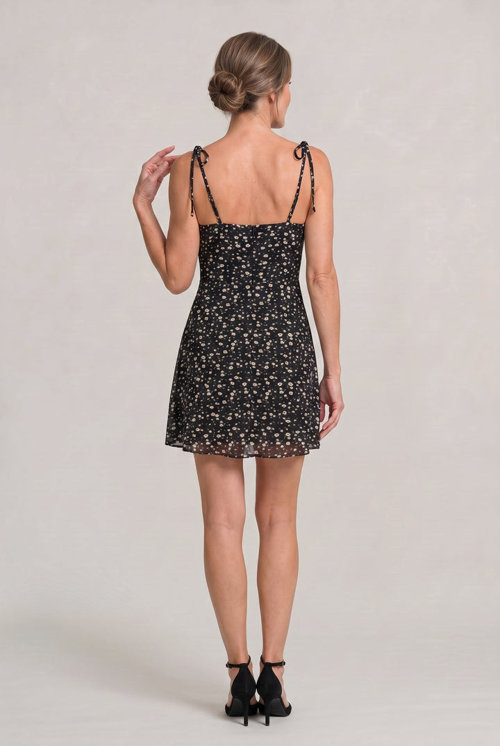 Women's Floral Print Tie Strap Mini Dress