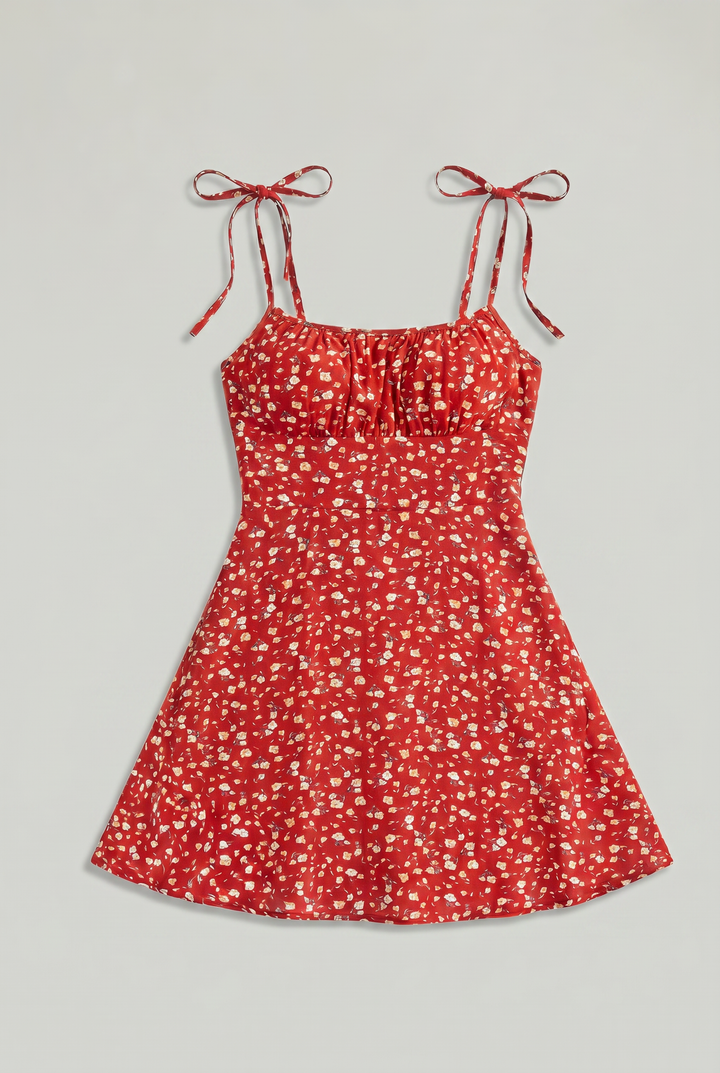 Women's Floral Print Tie Strap Mini Dress