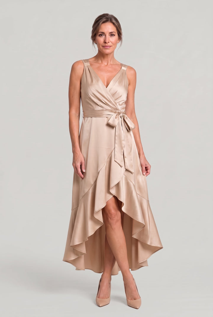 Women's Elegant Sleeveless Wrap Midi Dress