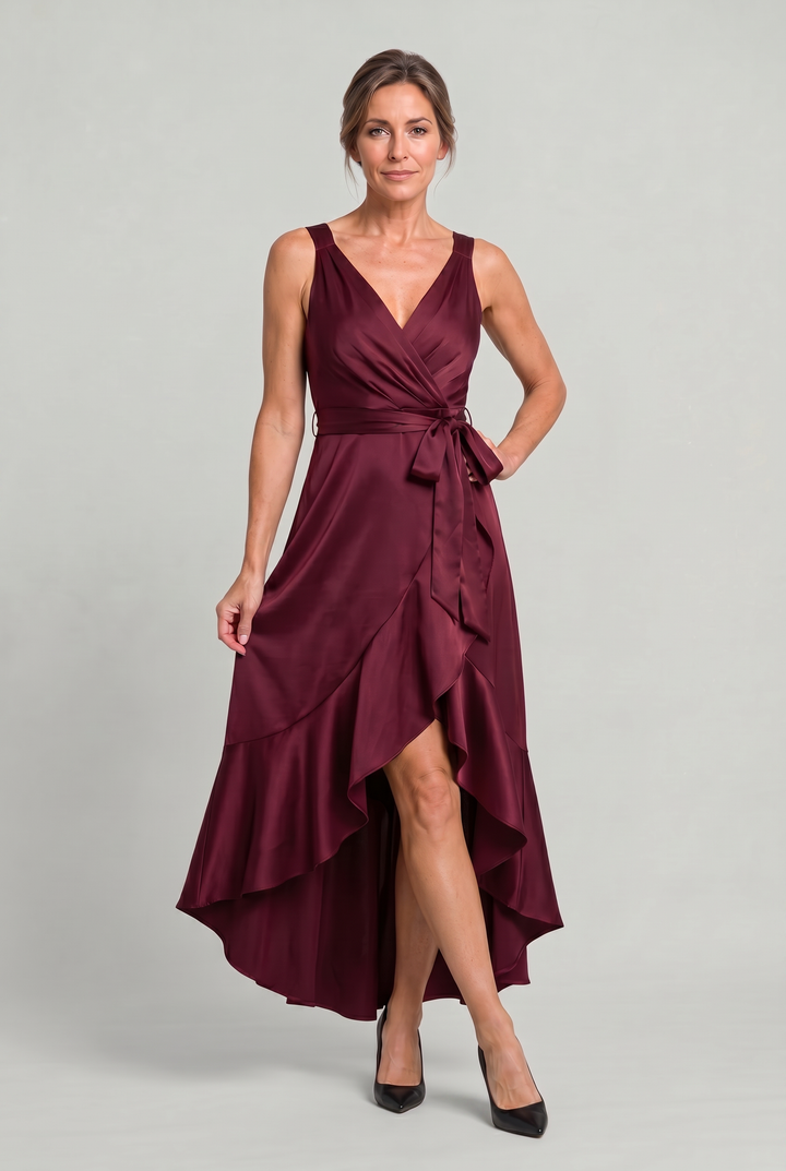 Women's Elegant Sleeveless Wrap Midi Dress