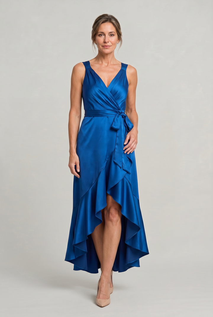 Women's Elegant Sleeveless Wrap Midi Dress