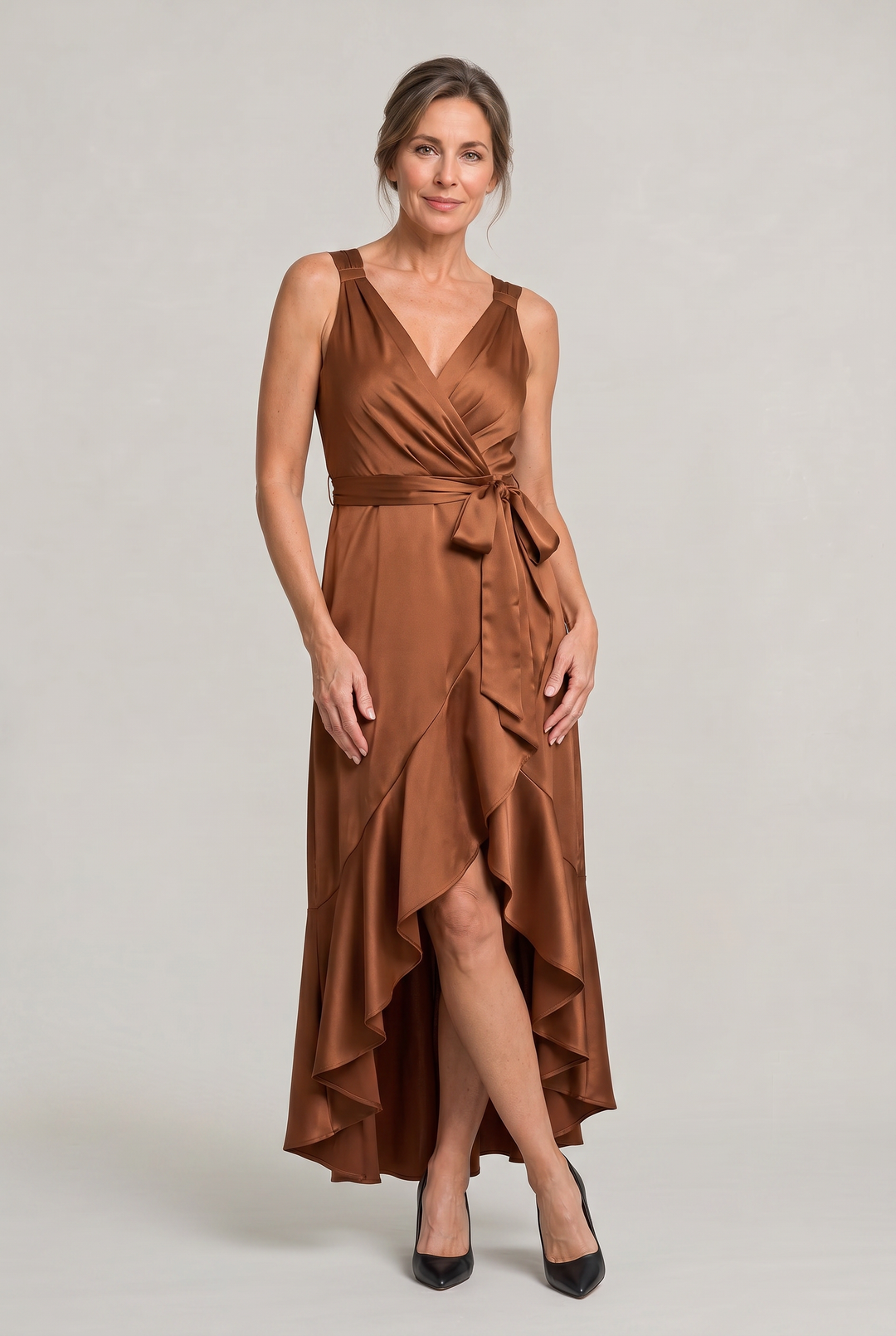 Women's Elegant Sleeveless Wrap Midi Dress