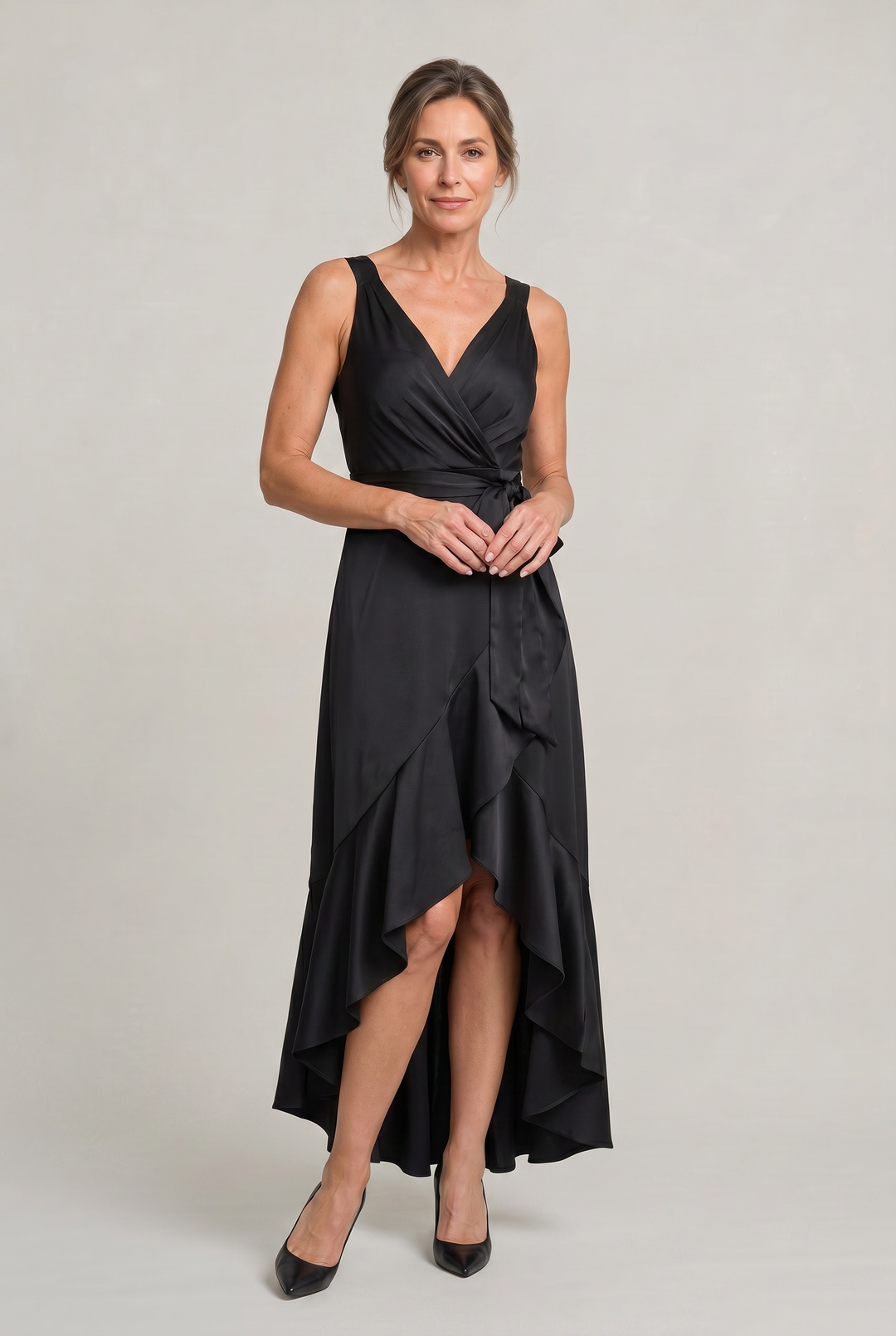 Women's Elegant Sleeveless Wrap Midi Dress