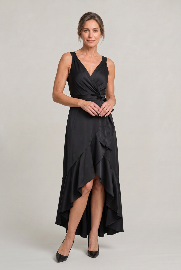 Women's Elegant Sleeveless Wrap Midi Dress